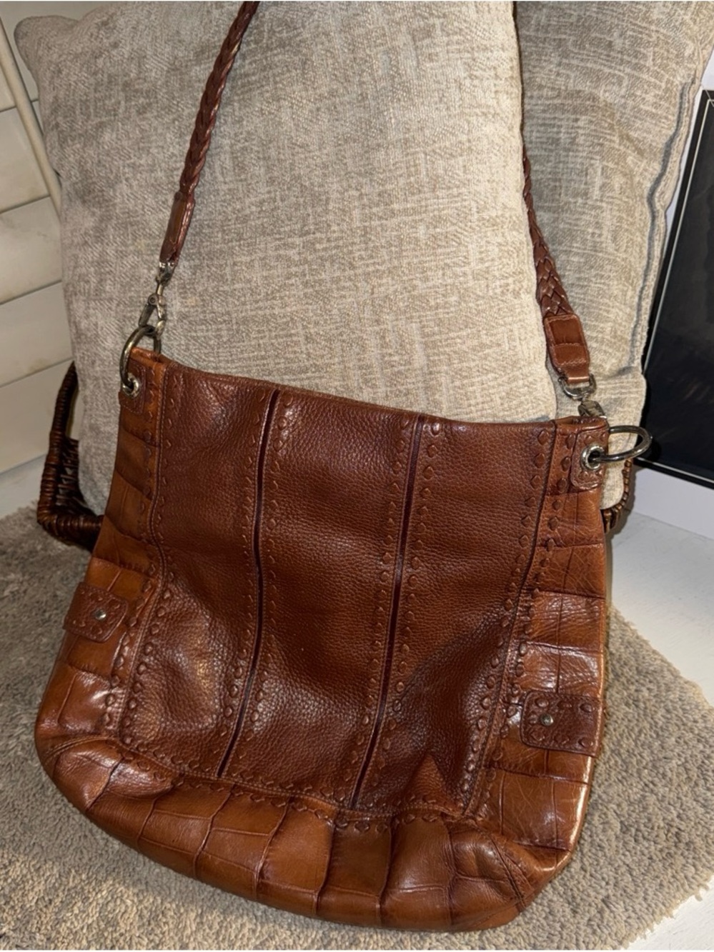 Brighton Brown Braided-Handle Leather Shoulder Bag